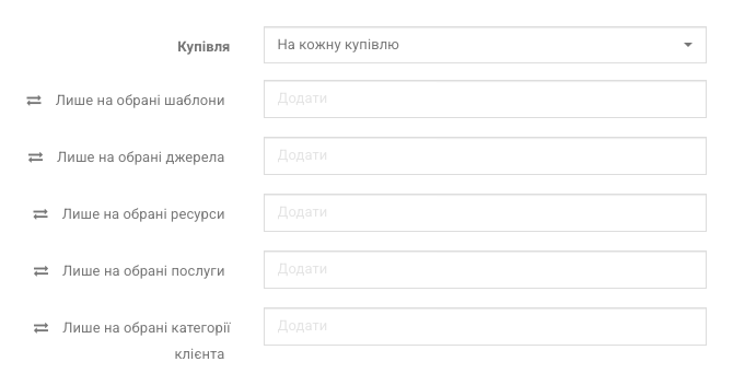 Налаштування тригера на купівлю абонемента за номером купівлі